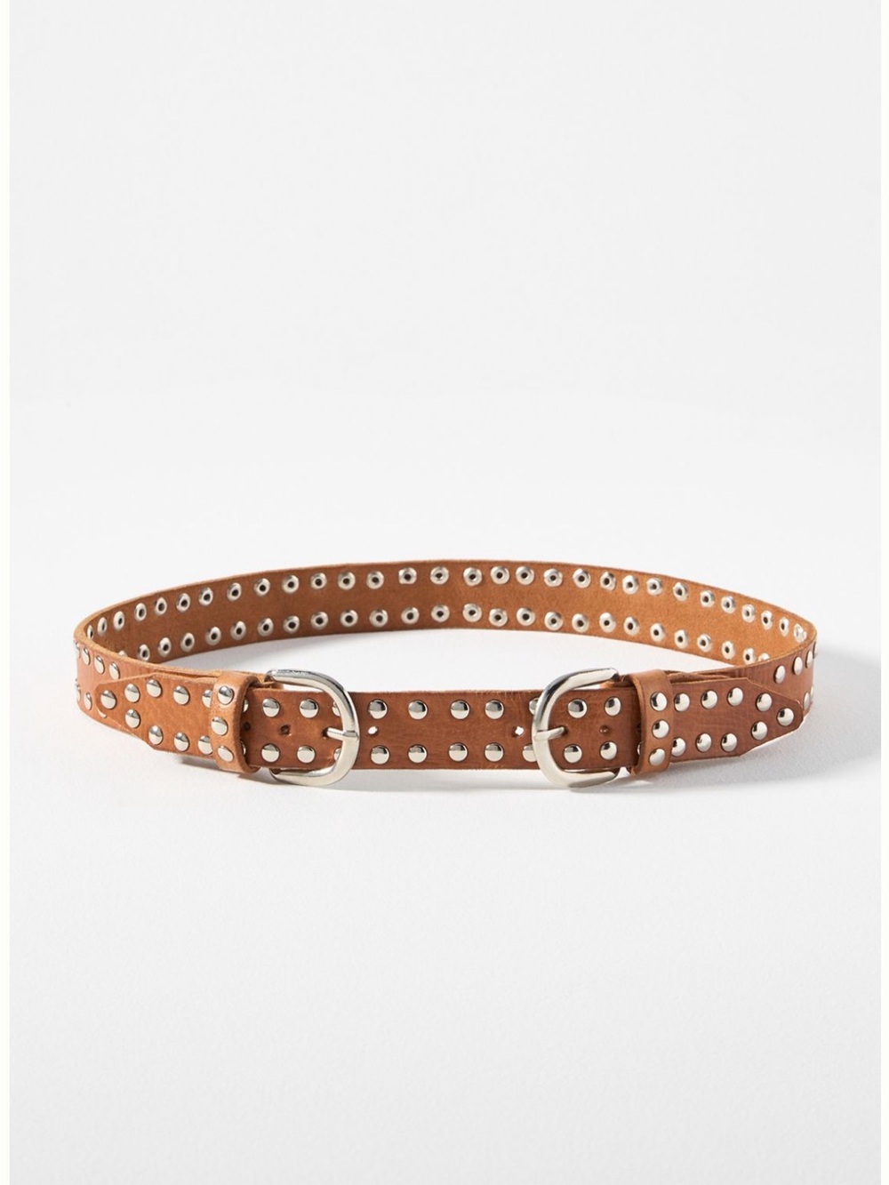 Anthropologie Z & L Rodeo Studded Belt featuring Tan leather and silver rivets